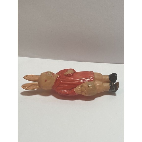 Rare Vintage 20s Victorian Celluloid Easter Bunny Eggs Basket Pink Eyes Rabbit - Picture 5 of 9
